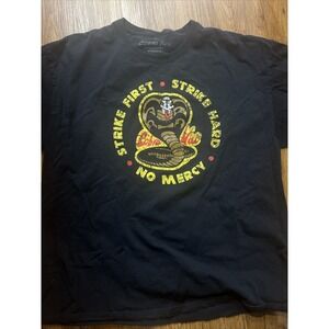 Cobra Kai Mens T-Shirt Large Black Yellow Distressed Logo Strike First Tee